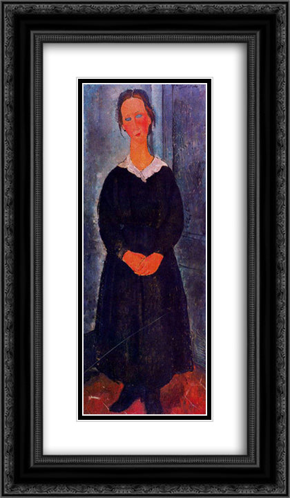 Young servant girl 14x24 Black Ornate Wood Framed Art Print Poster with Double Matting by Modigliani, Amedeo