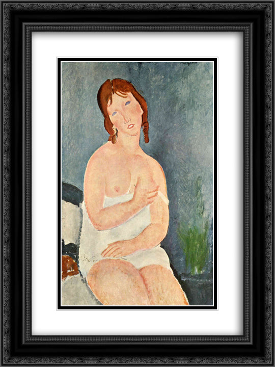 Young Woman in a Shirt (The Little Milkmaid) 18x24 Black Ornate Wood Framed Art Print Poster with Double Matting by Modigliani, Amedeo