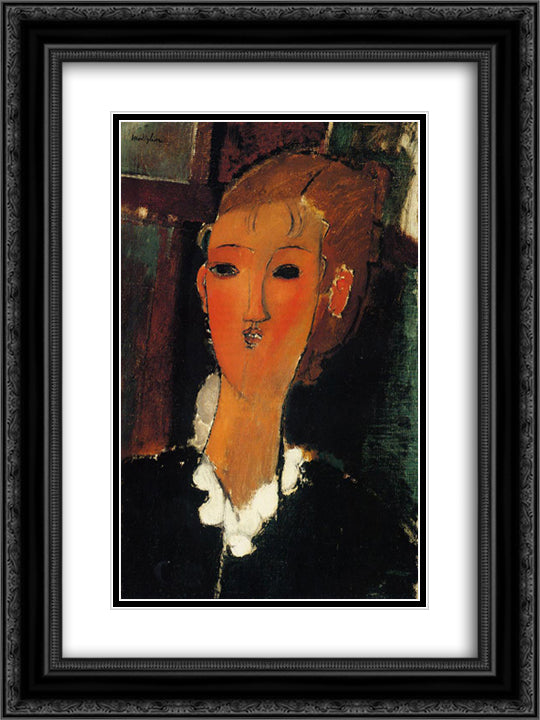 Young Woman in a Small Ruff 18x24 Black Ornate Wood Framed Art Print Poster with Double Matting by Modigliani, Amedeo