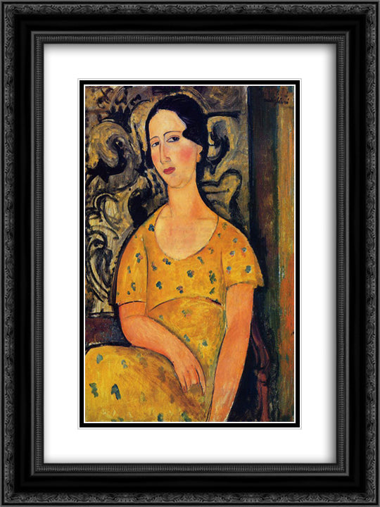 Young Woman in a Yellow Dress (Madame Modot) 18x24 Black Ornate Wood Framed Art Print Poster with Double Matting by Modigliani, Amedeo