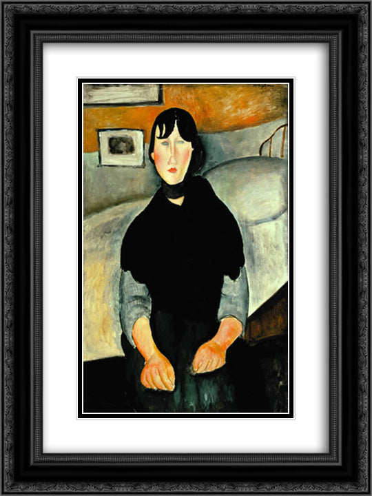 Young Woman of the People 18x24 Black Ornate Wood Framed Art Print Poster with Double Matting by Modigliani, Amedeo
