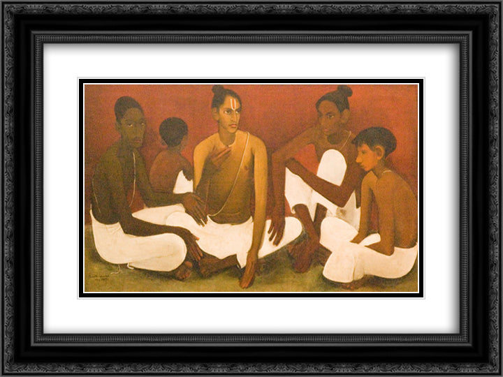 Brahmacharis 24x18 Black Ornate Wood Framed Art Print Poster with Double Matting by Sher Gil, Amrita