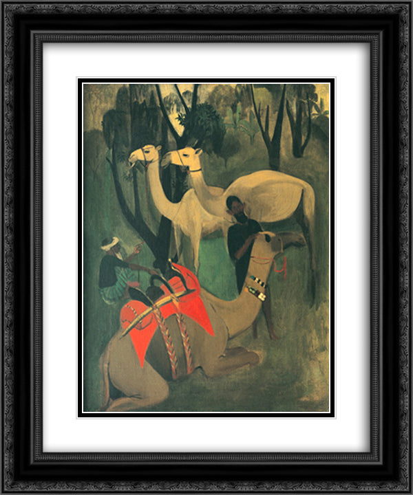 Camels 20x24 Black Ornate Wood Framed Art Print Poster with Double Matting by Sher Gil, Amrita