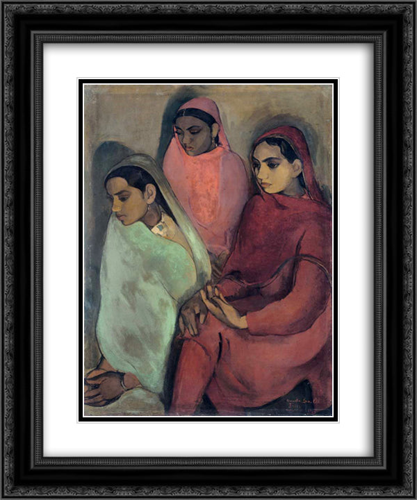 Three Girls 20x24 Black Ornate Wood Framed Art Print Poster with Double Matting by Sher Gil, Amrita