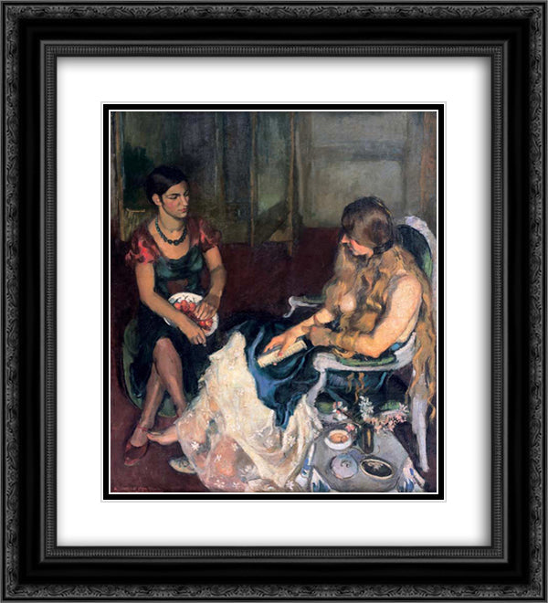 Young Girls 20x22 Black Ornate Wood Framed Art Print Poster with Double Matting by Sher Gil, Amrita