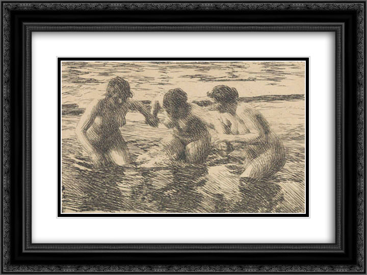Against The Current 24x18 Black Ornate Wood Framed Art Print Poster with Double Matting by Zorn, Anders