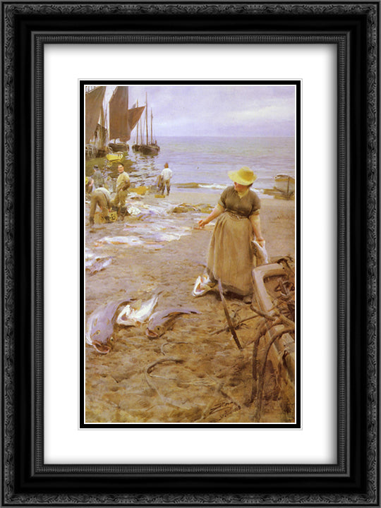 Fish market in St Ives 18x24 Black Ornate Wood Framed Art Print Poster with Double Matting by Zorn, Anders