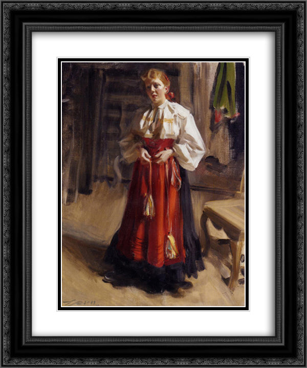 Girl in an Orsa Costume 20x24 Black Ornate Wood Framed Art Print Poster with Double Matting by Zorn, Anders