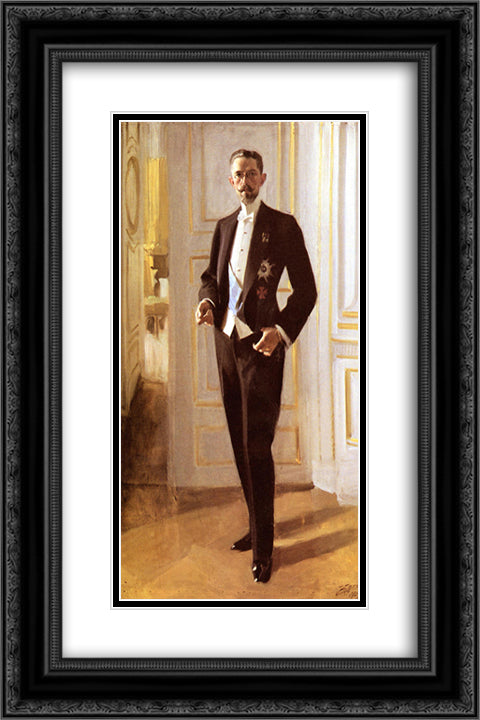 Gustav V 16x24 Black Ornate Wood Framed Art Print Poster with Double Matting by Zorn, Anders