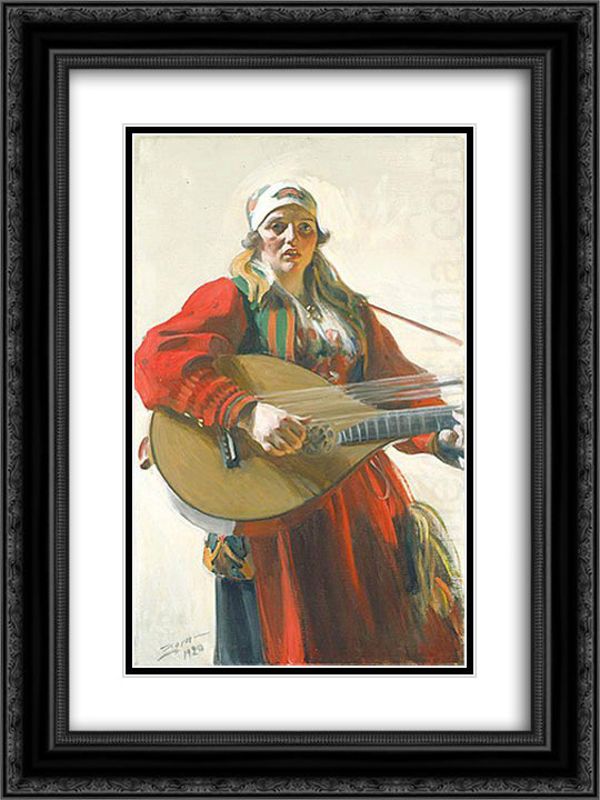 Home Tunes 18x24 Black Ornate Wood Framed Art Print Poster with Double Matting by Zorn, Anders