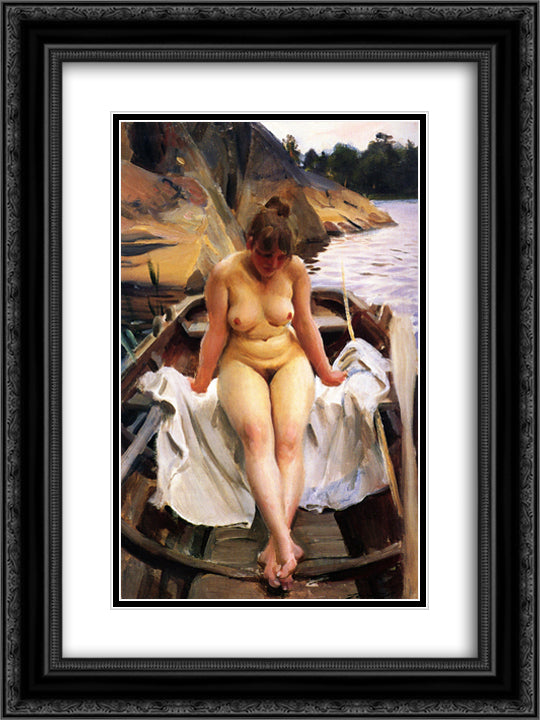 In Werner's Rowing Boat 18x24 Black Ornate Wood Framed Art Print Poster with Double Matting by Zorn, Anders