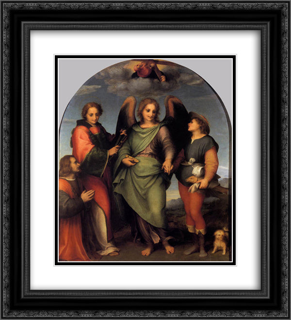 Archangel Raphael with Tobias, St. Lawrence and the Donor Leonardo di Lorenzo Morelli 20x22 Black Ornate Wood Framed Art Print Poster with Double Matting by Sarto, Andrea del