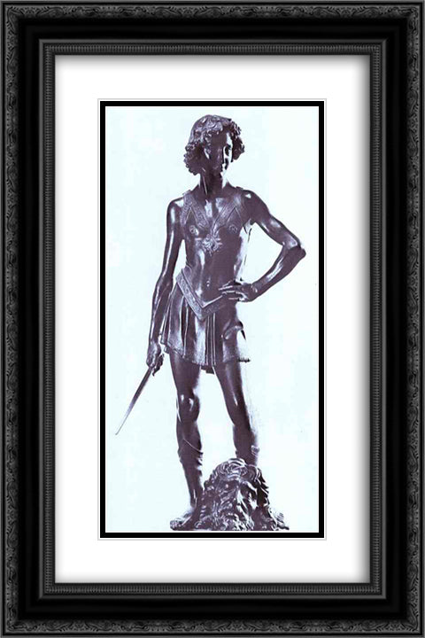 David 16x24 Black Ornate Wood Framed Art Print Poster with Double Matting by Verrocchio, Andrea del