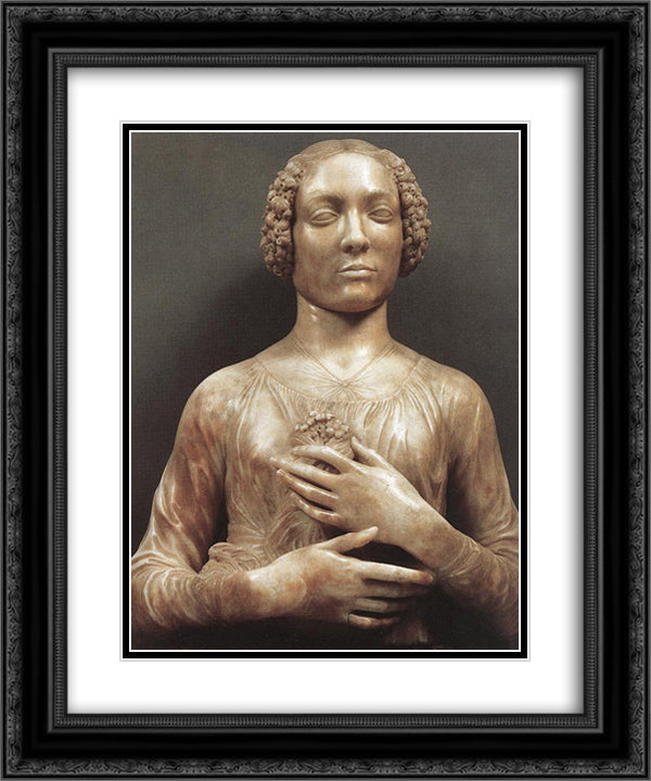 Portrait of a Woman 20x24 Black Ornate Wood Framed Art Print Poster with Double Matting by Verrocchio, Andrea del