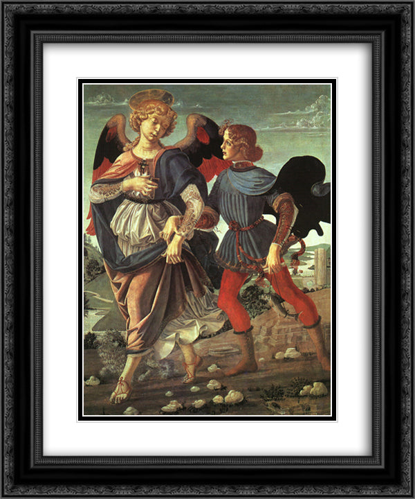 Tobias and the Angel 20x24 Black Ornate Wood Framed Art Print Poster with Double Matting by Verrocchio, Andrea del