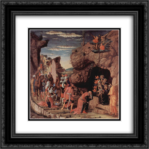 Adoration of the Magi, central panel from the Altarpiece 20x20 Black Ornate Wood Framed Art Print Poster with Double Matting by Mantegna, Andrea