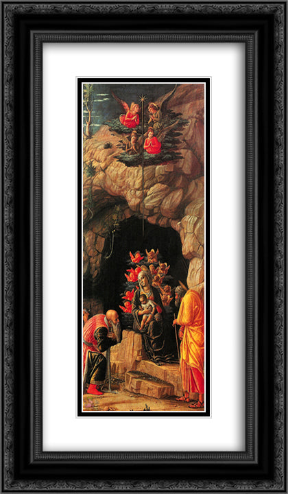 Adoration of the Magi 14x24 Black Ornate Wood Framed Art Print Poster with Double Matting by Mantegna, Andrea