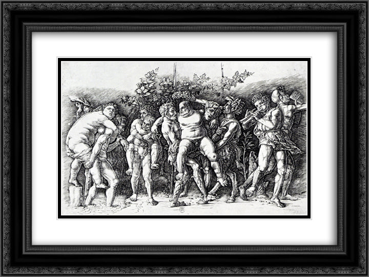 Bacchanal in Silene 24x18 Black Ornate Wood Framed Art Print Poster with Double Matting by Mantegna, Andrea