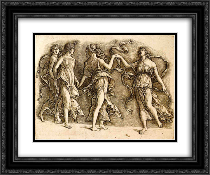 Four Muses 24x20 Black Ornate Wood Framed Art Print Poster with Double Matting by Mantegna, Andrea
