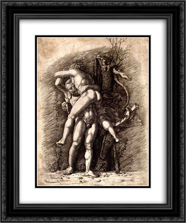 Hercules and Antaeus 20x24 Black Ornate Wood Framed Art Print Poster with Double Matting by Mantegna, Andrea