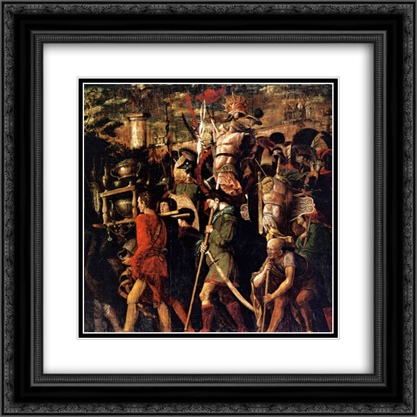 Holders of currencies and gold jewelry, trophies royal armor 20x20 Black Ornate Wood Framed Art Print Poster with Double Matting by Mantegna, Andrea