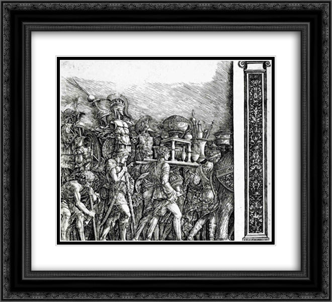 Holders of currencies and gold jewelry, trophies royal armor with pilasters 22x20 Black Ornate Wood Framed Art Print Poster with Double Matting by Mantegna, Andrea