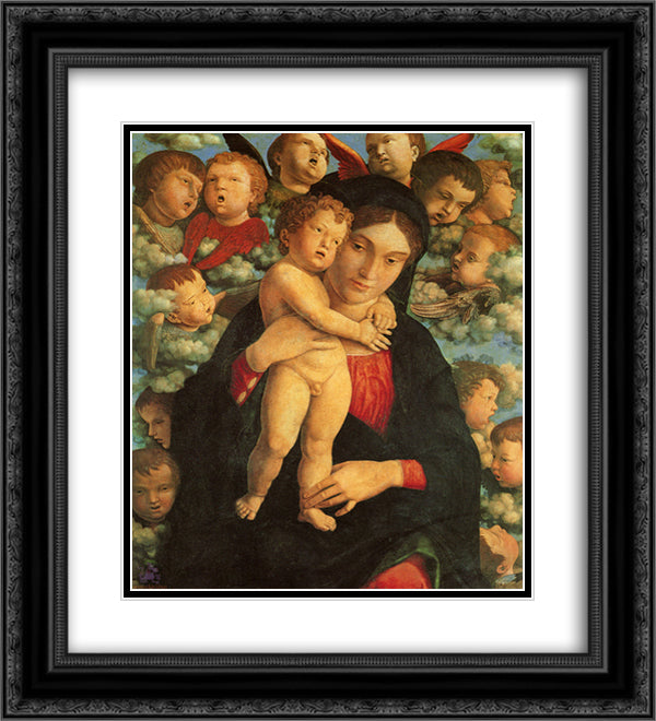 Madonna and Child with Cherubs 20x22 Black Ornate Wood Framed Art Print Poster with Double Matting by Mantegna, Andrea