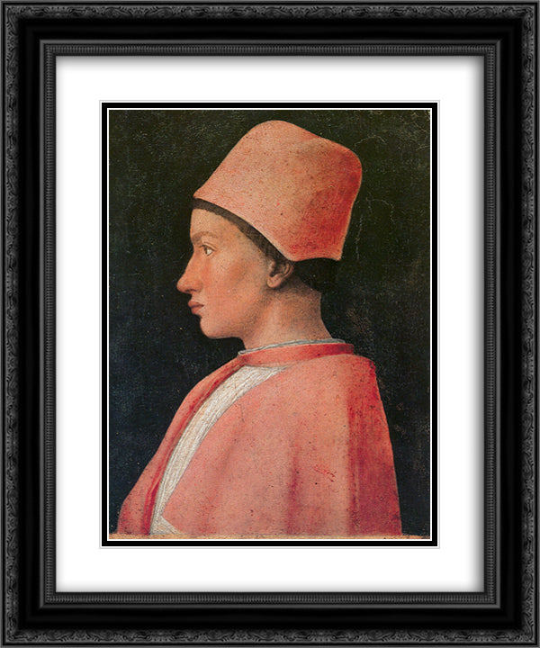 Portrait of Francesco Gonzaga 20x24 Black Ornate Wood Framed Art Print Poster with Double Matting by Mantegna, Andrea