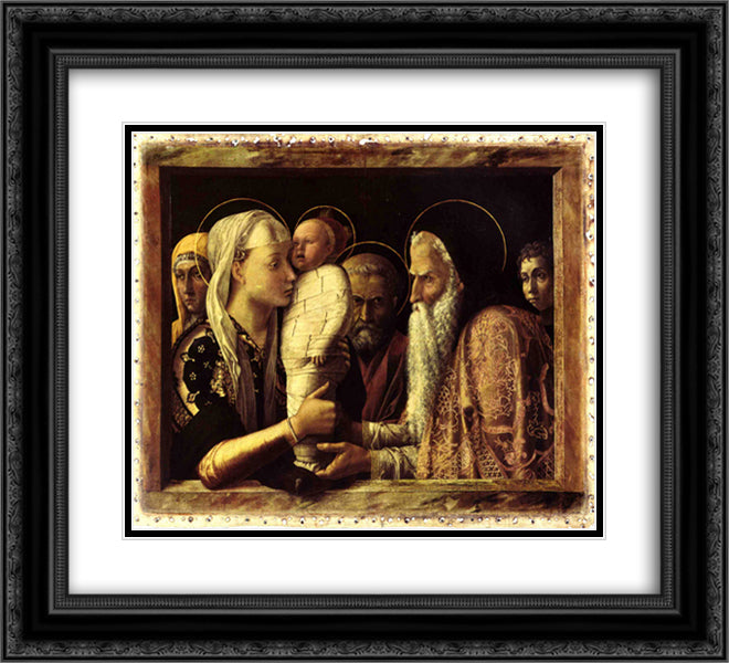 Presentation of Christ in the temple 22x20 Black Ornate Wood Framed Art Print Poster with Double Matting by Mantegna, Andrea