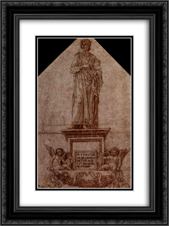 Project for a monument to Virgil 18x24 Black Ornate Wood Framed Art Print Poster with Double Matting by Mantegna, Andrea