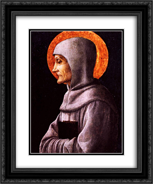 Saint Bernardine of Siena 20x24 Black Ornate Wood Framed Art Print Poster with Double Matting by Mantegna, Andrea