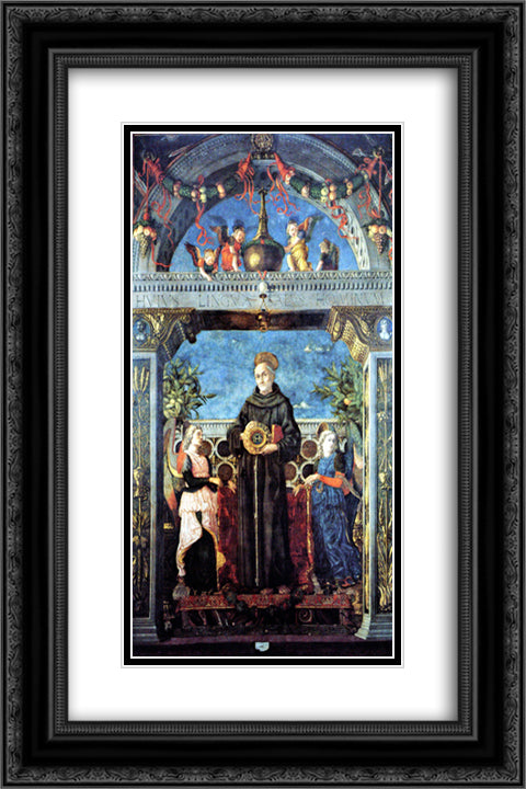 St. Bernardine of Siena with the Angels 16x24 Black Ornate Wood Framed Art Print Poster with Double Matting by Mantegna, Andrea
