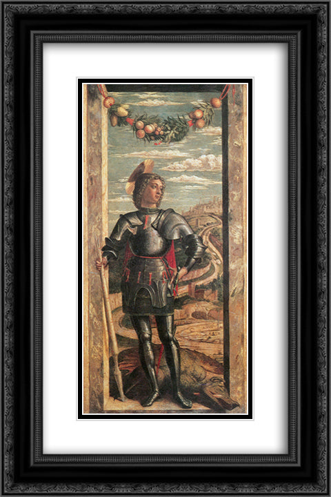 St. George 16x24 Black Ornate Wood Framed Art Print Poster with Double Matting by Mantegna, Andrea