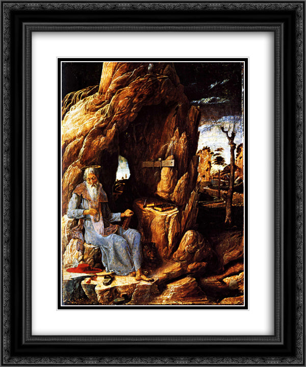 St. Jerome in the Wilderness 20x24 Black Ornate Wood Framed Art Print Poster with Double Matting by Mantegna, Andrea