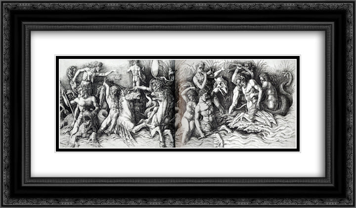 The Battle of Sea Gods 24x14 Black Ornate Wood Framed Art Print Poster with Double Matting by Mantegna, Andrea