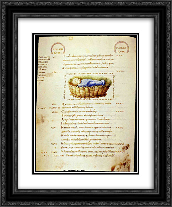 The Child Jesus in the manger 20x24 Black Ornate Wood Framed Art Print Poster with Double Matting by Mantegna, Andrea