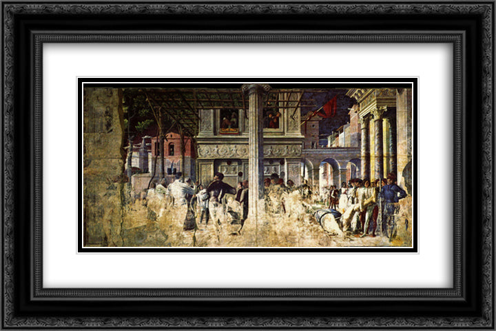 The Martyrdom and transporting the body of Saint Christopher 24x16 Black Ornate Wood Framed Art Print Poster with Double Matting by Mantegna, Andrea