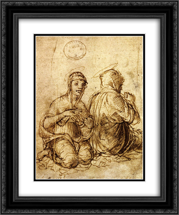 Two holy women in prayer 20x24 Black Ornate Wood Framed Art Print Poster with Double Matting by Mantegna, Andrea