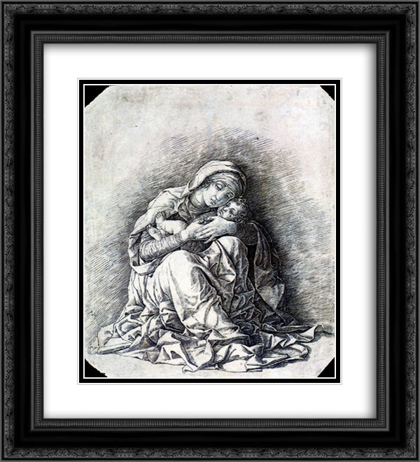 Virgin and Child (Madonna of Humility) 20x22 Black Ornate Wood Framed Art Print Poster with Double Matting by Mantegna, Andrea