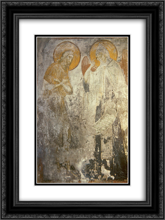 Angel presents Monk Pachomius cenobitic monastic charter. 18x24 Black Ornate Wood Framed Art Print Poster with Double Matting by Rublev, Andrei