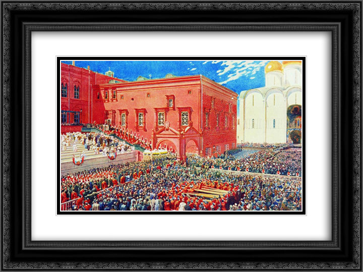 A bow with a red porch. Illustration for the coronation album 24x18 Black Ornate Wood Framed Art Print Poster with Double Matting by Ryabushkin, Andrei