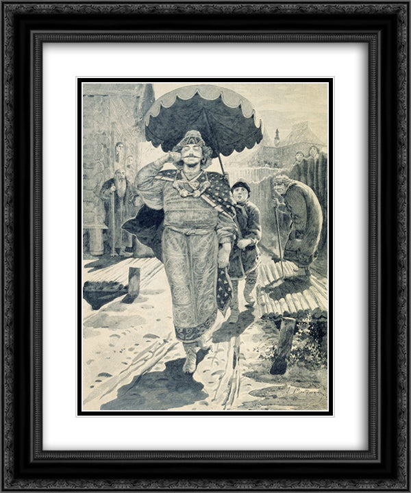 Churilo Plenkovich. Illustration for the book Russian epic heroes 20x24 Black Ornate Wood Framed Art Print Poster with Double Matting by Ryabushkin, Andrei