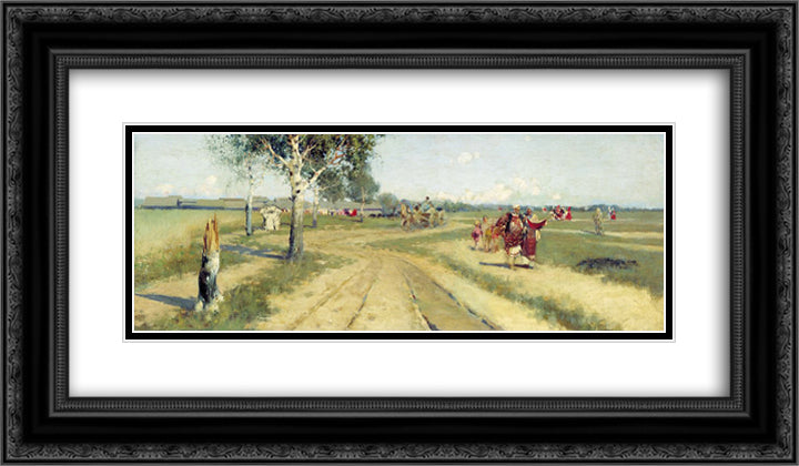 Coming Back from Fair 24x14 Black Ornate Wood Framed Art Print Poster with Double Matting by Ryabushkin, Andrei