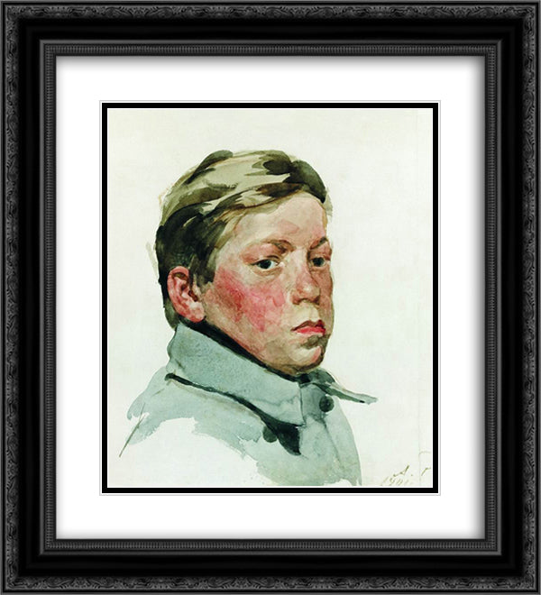 Head of Boy 20x22 Black Ornate Wood Framed Art Print Poster with Double Matting by Ryabushkin, Andrei