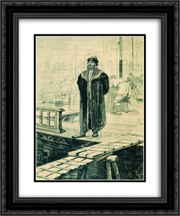 Sadko, a wealthy guest of Novgorod. Illustration for the book Russian epic heroes 20x24 Black Ornate Wood Framed Art Print Poster with Double Matting by Ryabushkin, Andrei