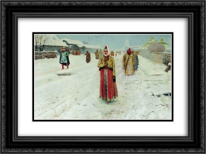 Sunday 24x18 Black Ornate Wood Framed Art Print Poster with Double Matting by Ryabushkin, Andrei