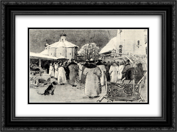 Veche of Novgorod 24x18 Black Ornate Wood Framed Art Print Poster with Double Matting by Ryabushkin, Andrei