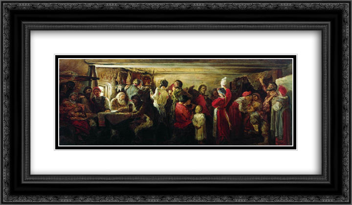 Village Wedding in the Tambov Province 24x14 Black Ornate Wood Framed Art Print Poster with Double Matting by Ryabushkin, Andrei