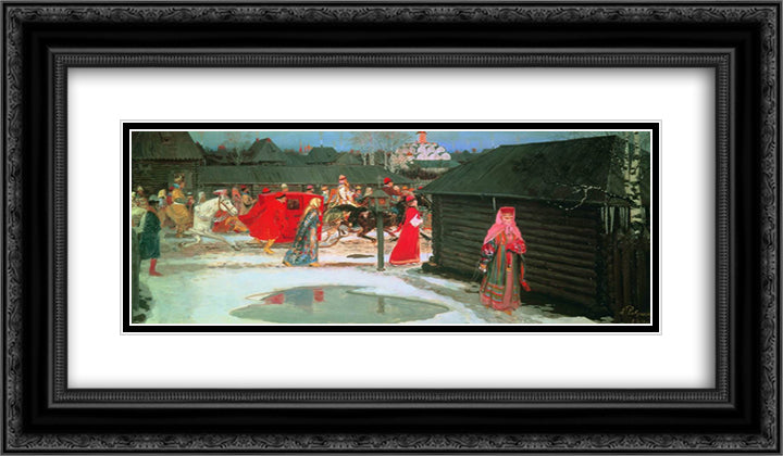 Wedding Train in the XVII century, Moscow 24x14 Black Ornate Wood Framed Art Print Poster with Double Matting by Ryabushkin, Andrei