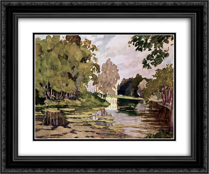 Alexander Palace in Detskoye Selo 24x20 Black Ornate Wood Framed Art Print Poster with Double Matting by Ostroumova Lebedeva, Anna